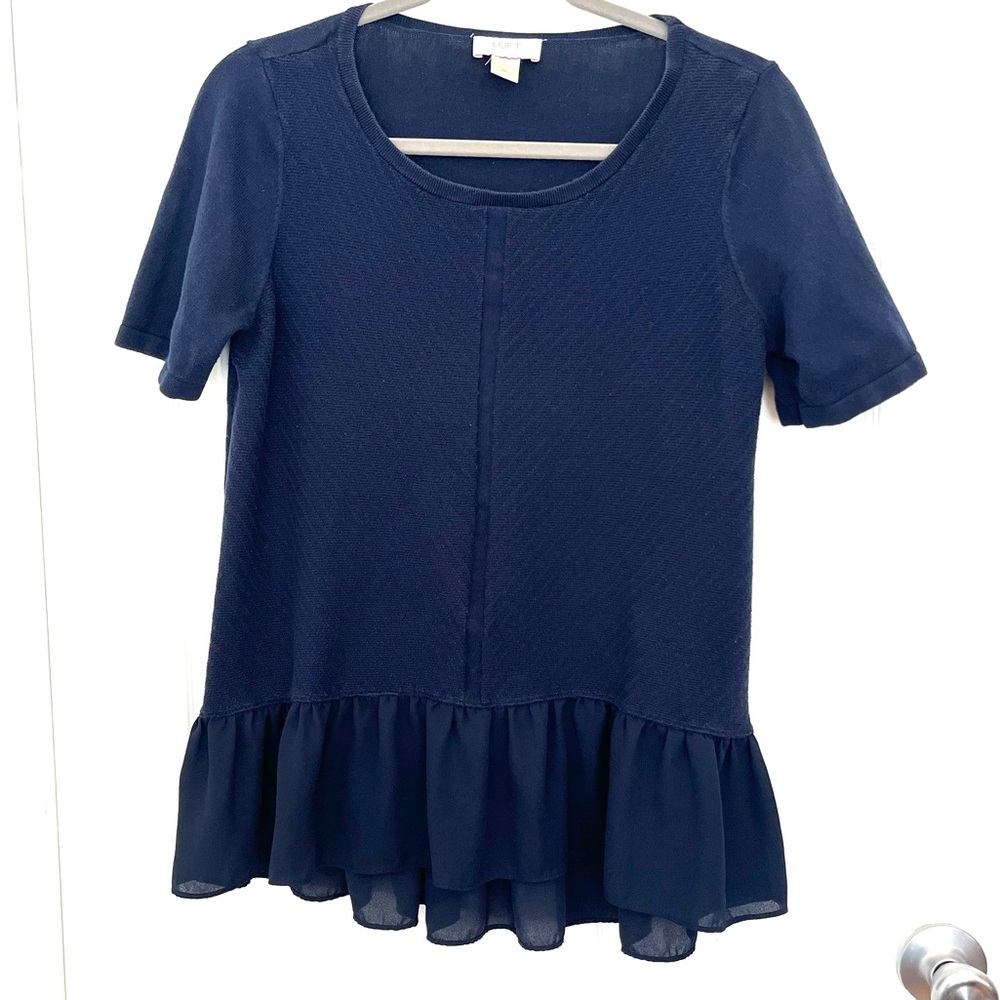 LOFT Deep Blue Peplum Knit Top